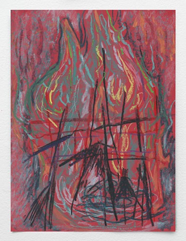 Mel Cook drawing, contemporary drawing, fire, witch, destruction