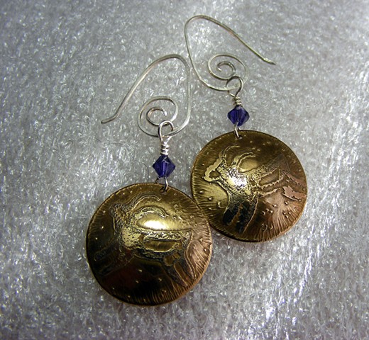 etched earrings, crystals, custom earwires