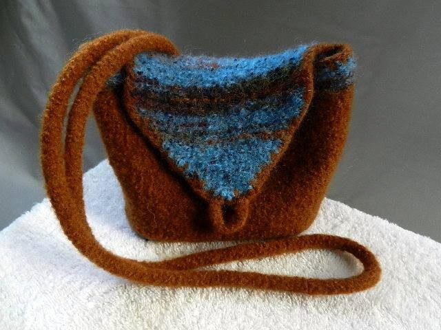 Copper and blue wool mini purse.