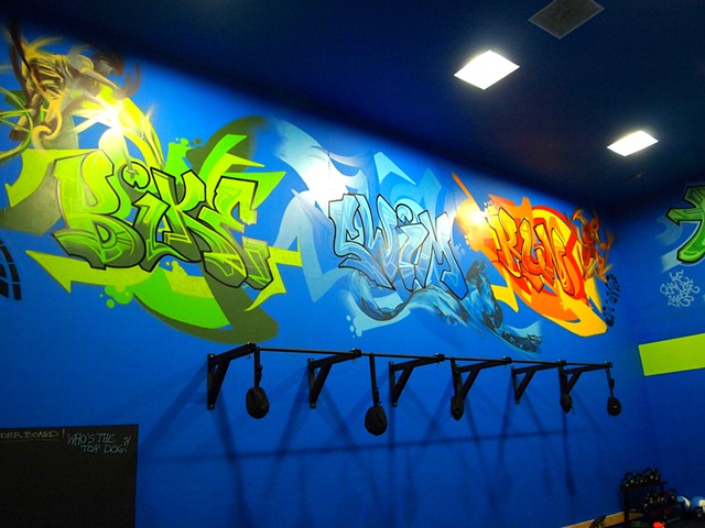 graffiti, run, bike, swim, douglas kleinsmith, gym, mural