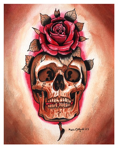 Skull Rose Brown Tone