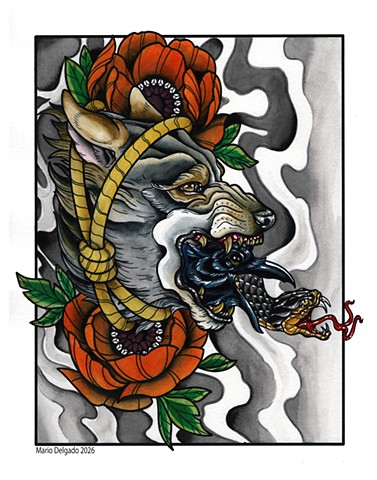 Wolf Neo Traditinal Tattoo Design