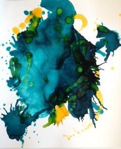 Turquoise, abstract art, contemporary art, watercolor, works on paper.
