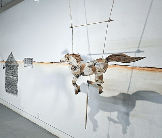 Horse Puppet and Wall Mural, Pre-Occupied, Exhibit By Scotty Hensler with Collaboration from Mallory Prucha
