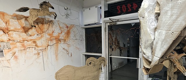 Horse Puppet and Wall Mural, Pre-Occupied, Exhibit By Scotty Hensler with Collaboration from Mallory Prucha
