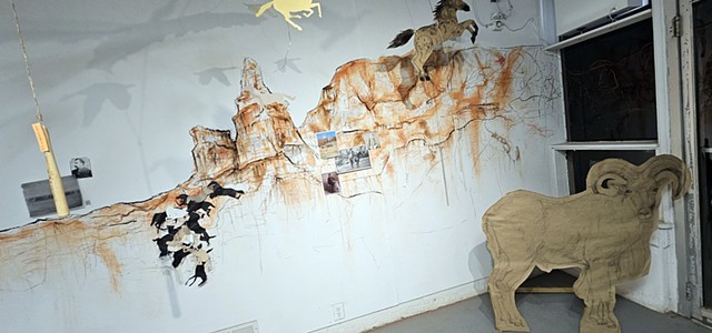 Horse Puppet and Wall Mural, Pre-Occupied, Exhibit By Scotty Hensler with Collaboration from Mallory Prucha