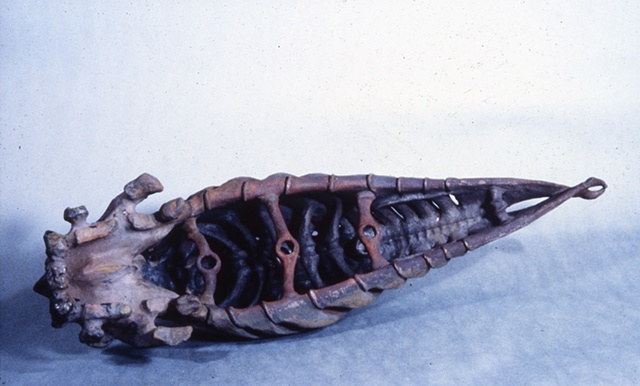 raku fired ceramic clay sculpture boat vessel osteal bone bonelike