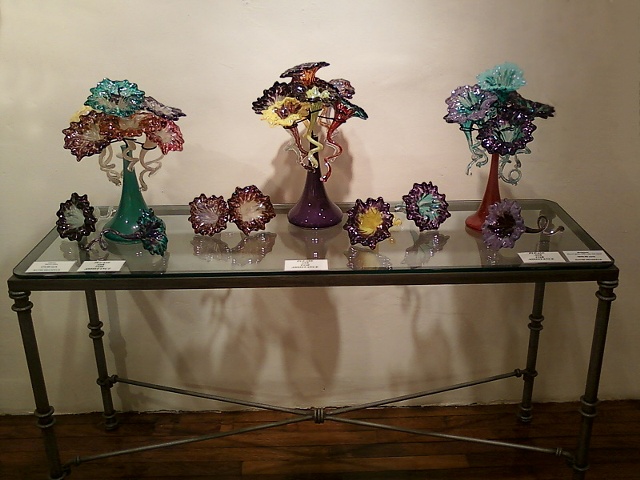 Bouquet arrangements abstract glass flowers blown vase