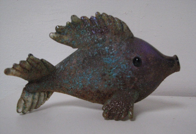 blown glass sculpted glass fish unique color texture applied ancient 