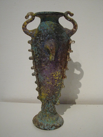 Ancient Vessel blown unique textured colored 