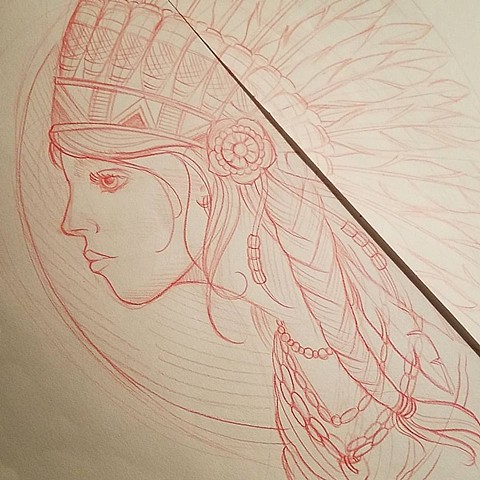 sketch of indian girl