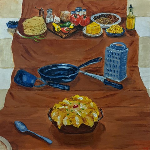 pandemic art, covid19 art. food, tortilla pie, ingredients, dining, beautiful,