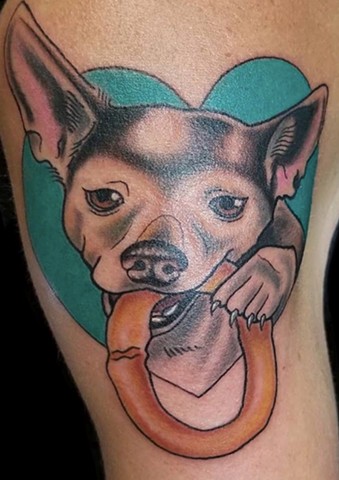 Portrait of dog in neo traditional style by Gina Marie Copper Fox Tattoo