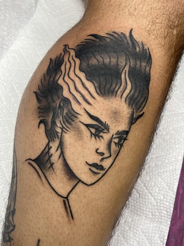 Bride of Frankenstein horror tattoo by Kayla Arruda of Copper Fox Tattoo in Kissimmee Florida best tattoo shop near me