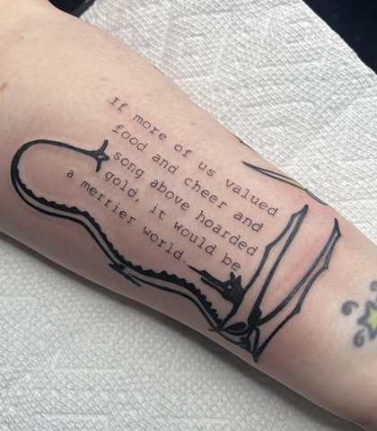 The Hobbit inspired tattoo quote by Kayla Arruda of Copper Fox Tattoo in Kissimmee Florida best tattoo shop near me