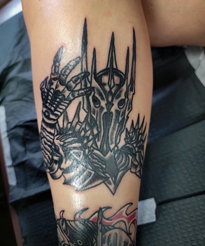 Lord of the Rings Sauron traditional tattoo by Gina Matuo of Copper Fox in Kissimmee Florida best tattoo shop near me