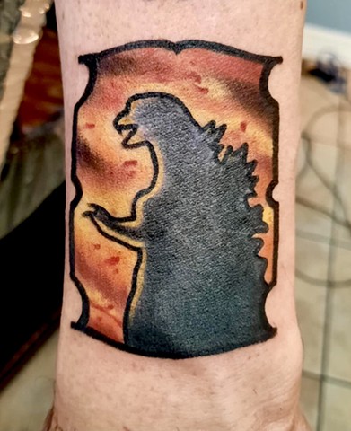 Godzilla tattoo, Godzilla, tattoos, tattooshops, tattoo shops near disney, kissimmee tattooshop, monster tattoos