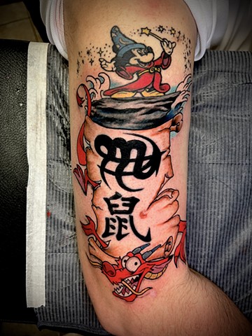 Disney tattoos, Kissimmee tattoo shop, tattoo shops near disney, mushu tattoo, Mickey Mouse tattoo, 