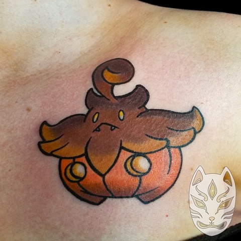Pumpkaboo from Pokémon on chest in full color by Gina Matuo of Copper Fox in Kissimmee Florida
