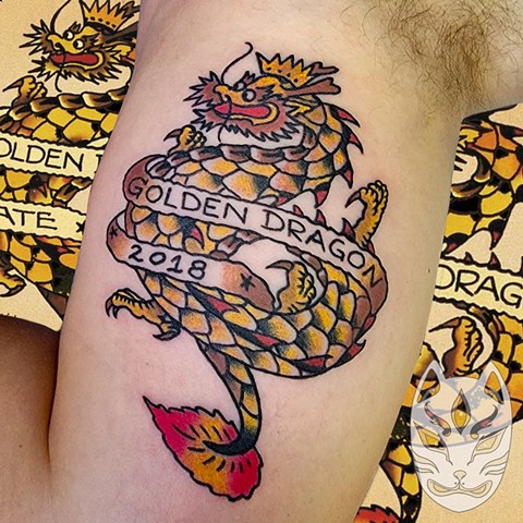 Traditional style Gooden dragon sailor Jerry design by Gina Matuo of Copper Fox in Kissimmee Florida 