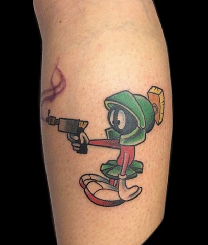 Marvin the Martian Looney Tunes tattoo color on lower leg by Gina Marie of ...
