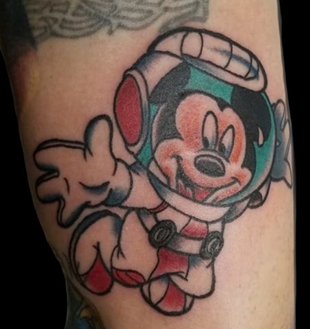 Mickey Mouse astronaut in space Disney Tattoo in full color by Gina Marie of Copper Fox 