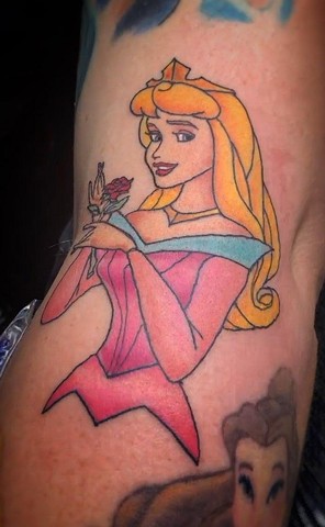 Princess Aurora from the Disney film The Sleeping Beauty by Tahiti Gil of Copper Fox tattoo in Kissimmee Florida tattoo shop near disney world  Disney tattoo artist 