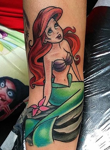 Ariel, Ariel tattoo, the little mermaid, little mermaid tattoo, Disney tattoos, princess tattoo, tattooing, tattooshop, Kissimmee tattoo shop, copper fox tattoo, 