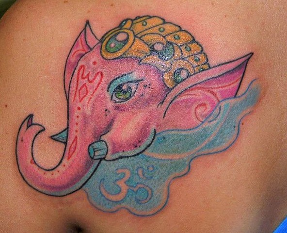 Ganesh, Ganesh tattoo, pink tattoo, elephant, elephant tattoo, Kissimmee tattoo shop, tattoo shop, Kissimmee