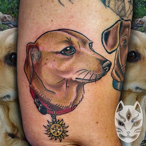Dachsund pet dog tattoo by Gina Matuo of Copper Fox Tattoo in Kissimmee Florida 