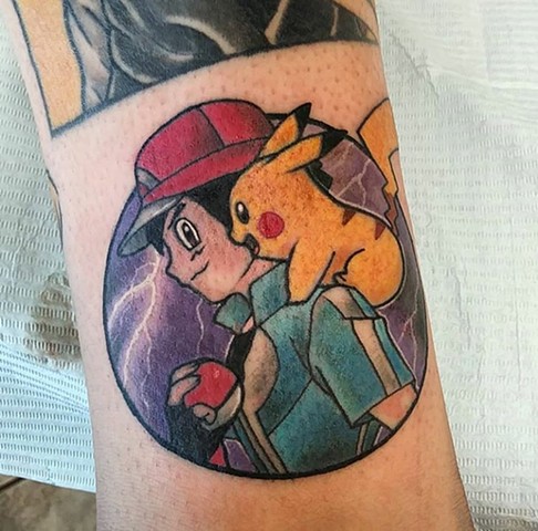 Ash and Pikachu, ash and Pikachu tattoo, Pikachu, Pikachu tattoo, ash tattoo, Ash Ketchum, anime tattoos, Kissimmee tattoo, Kissimmee tattoo shop, tattooing, tattoos 