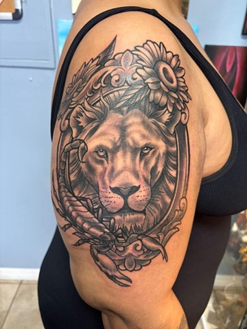 Tattoos, tattooshops near disney, lion tattoo, black and grey tattoos, Kissimmee tattooshop, 