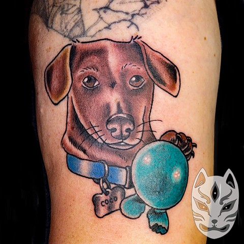 Dachshund pet portrait tattoo by Gina Matuo of Copper Fox Kissimmee Florida 