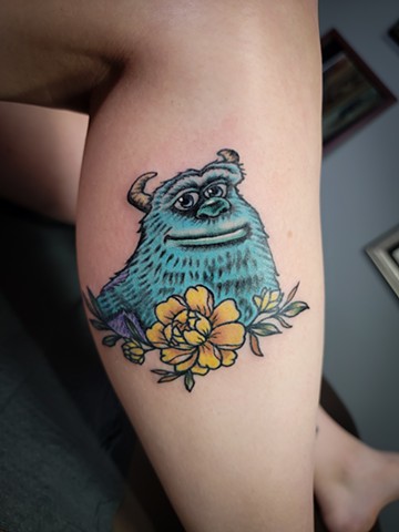 Sulley from Disney animated film Monsters Inc by Gina Matuo of Copper Fox Tattoo in Kissimmee Tattoo shop near disney