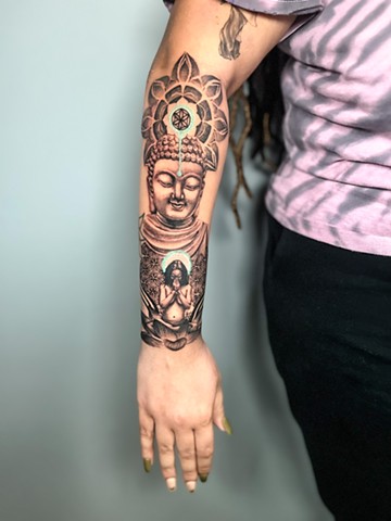 Tattoos, tattooing, tattooshop, Kissimmee tattooshop, tattooshops near disney, black and grey tattoos, Buddha tattoos