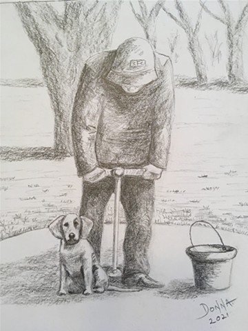 "Hole Location Guarded" (Joe Liebsch and his pooch)