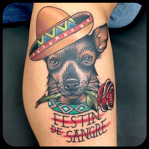 dog portrait tattoo rose mexico