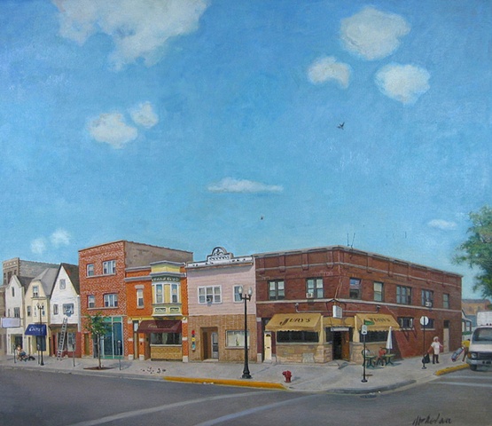 view of Lincoln Avenue businesses on summer day