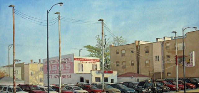 Hispanic owned used car lot on Western Ave. in Chicago by Mary Phelan
