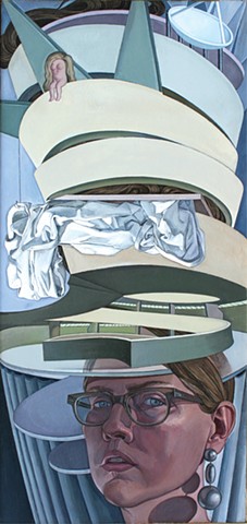 self-portrait painting as 'the Guggenheim Museum meets the Statue of Liberty' by Margaret McCann