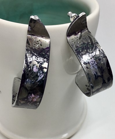 pewter Earrings, Handmade Earrings, Hand painted earrings, purple lacquer