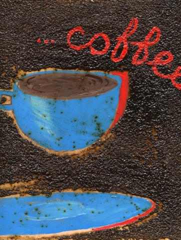 real coffee on wood blue