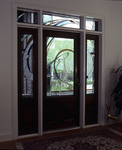 Leaded glass entryway by Cliff Maier at Narrow Bridge Studio.