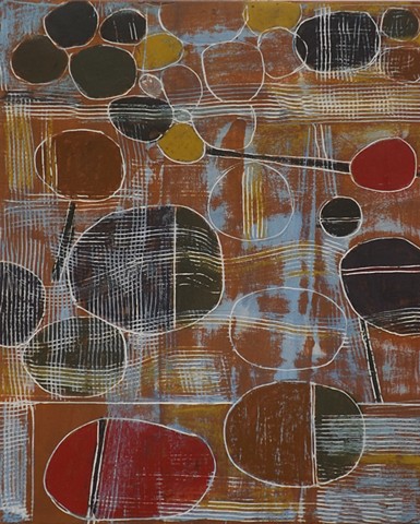  small artworks, abstract painting, mixed medium, modern art, pebbles,riverbeds, streambed, mid-century inspired, circles 