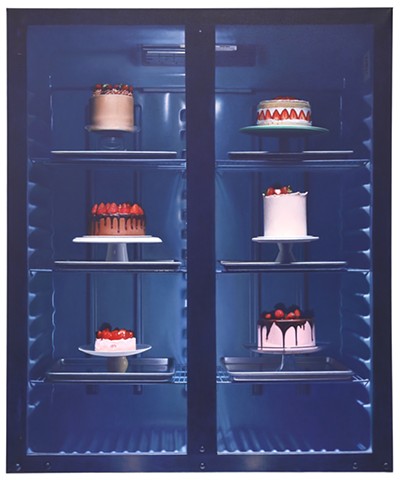 Stainless Steel Fridge with Strawberry Cakes