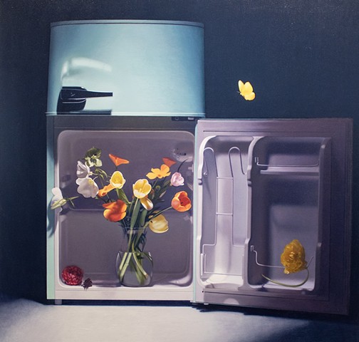 Fridge Interior With Flowers