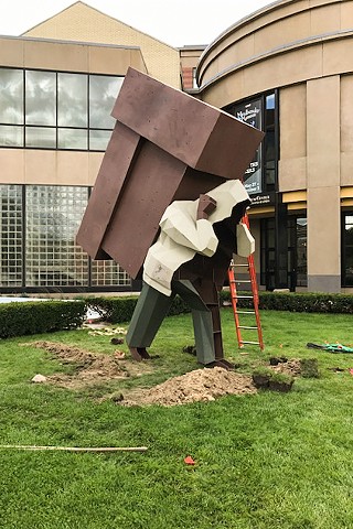 in progress image of Mike Wsol's Laborer sculpture