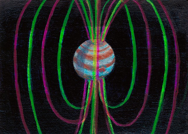 Jupiter, science, planets, astronomy, space, universe, solar system, magnetic, magnetic field, art, painting, art science, science art, sci-art, sciart