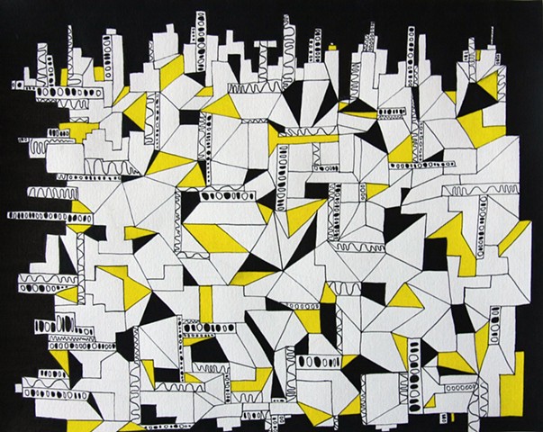 art, abstract, drawing, fine art, black and white, yellow, bold, geometric, graphic art, quarantine, covid19, pandemic