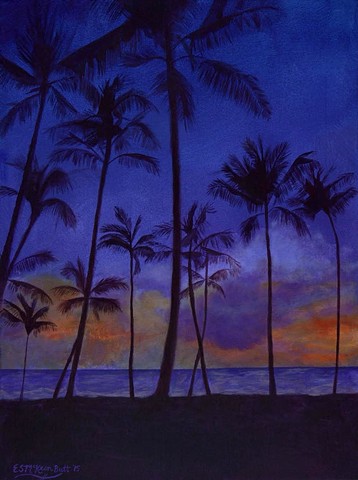 art, paintings, contemporary, vivid, tropical, sunset, palm trees, hawaii, relaxing, colorful